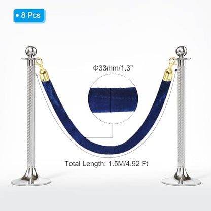 PATIKIL 8 Pack Blue Velvet Stanchion Rope, 5 Ft Crowd Control Ropes Barrier Hanging Rope with Stainless Steel Gold Plated Hooks for Carpet Events Movie Theaters Opening Activities - color: Blue/Gold Plated, size: 5 Ft