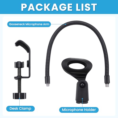 Microphone Stand, Mic Arm Mic Stand Desktop Mount With Clip Flexible Gooseneck for Podcast Gaming Streaming Radio Studio Meetings Lectures
