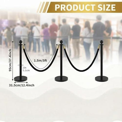 12PCS Black Stanchion Post with 8PCS 5ft Velvet Ropes,Black Stainless Steel Stanchion Posts,Queue Line Crowd Control Barrier for Red Carpet, Wedding, Party and Exhibition - color: Black-12PCS