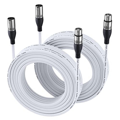 EBXYA XLR Cable 50ft 2 Packs Microphone Cable with 3-Pin XLR Male to Female | Balanced, Professional Shielded, for Mic, Mixer, Speaker Systems, Radio Station and Podcast, White - color: White, size: 50 Feet-2 Pack