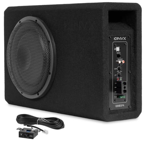 NVX 10" 1200W (350W RMS) Shallow Slot Ported Powered Subwoofer Enclosure | Built-in Amplifier, Metal Grille, Remote Bass Knob, Easy to Install in Cars & Trucks - size: Single 10"