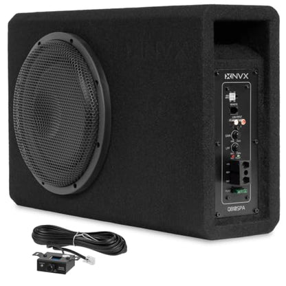 NVX 10" 1200W (350W RMS) Shallow Slot Ported Powered Subwoofer Enclosure | Built-in Amplifier, Metal Grille, Remote Bass Knob, Easy to Install in Cars & Trucks - size: Single 10"