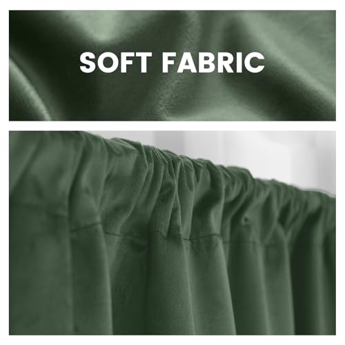 Yakamok Sage Green Room Darkening Velvet Curtains 40x18 Inch Living Room | Luxury soft velvet, 1 panel , for bedroom small windows, window drapes rod pocket,light blocking,Thermal Insulated - color: Sage Green, size: 40"W x 18"L (Pack of 1)