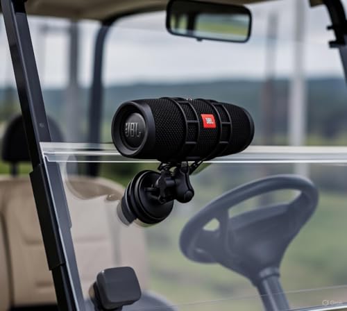 ProMount Suction Bluetooth Speaker Mount Fits All Speaker Sizes - Compatible: Golf Cart, Boat, UTV, Car - Adjustable Straps - Heavy Duty Suction Cup (30lb+) - 1" Ball Mount