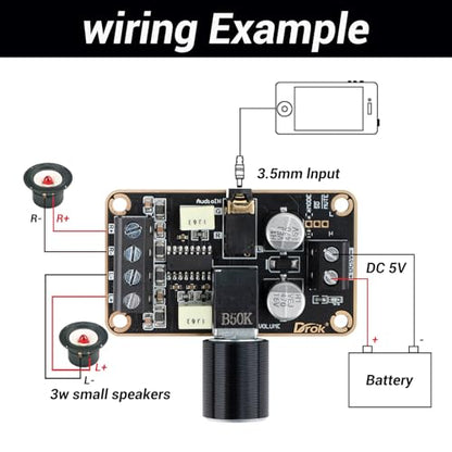 DROK 5W+5W Mini Audio Amplifier Board PAM8406 DC 5V Digital Stereo Power Amp 2.0 Dual Channel Class D Amplify Module for Speaker Sound System DIY - size: 5W+5W