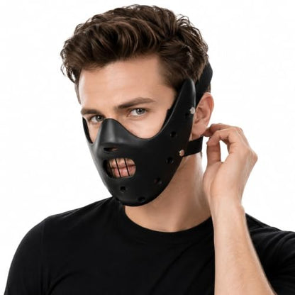 Hannibal Lecter Mask Cosplay The Silence of The Lambs Half Face Resin Mask | Halloween Costume Prop, Durable Resin, Sponge Pads, Adjustable Buckle Straps, Open Mouth Cage, Adult, for Role Play Party - color: Black