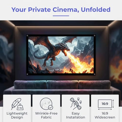 40-120 Inch Portable Projection Screen with Hanging Hooks & Ropes Foldable Non-Crease White Polyester Fabric for Home Theater & Outdoor Camping(72in) - size: 72in