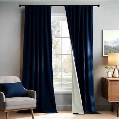 PONY DANCE 100% Blackout Velvet Curtains 72 inch Long for Living Room - color: Navy Blue, size: 52"W x 72"L (Pack of 2)