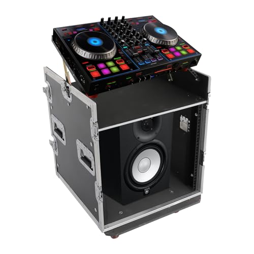 14U PA DJ Rack/Road ATA Case, Network & Stereo Rack with Slant Mixer Tops, Heavy-Duty DJ Work Table Rolling Studio Equipment Cabinet, Amplifier Mixer Storage Stand for Pro Tour Grade, Live Sound - size: 14U