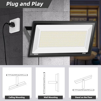 600W LED Flood Light 2Pack,Super Bright Daylight 5000K IP66 Waterproof Security Outdoor LED Arena Lights,Commercial Lighting Floodlight for Fields,Counts,Stadium - size: 600w-2pack