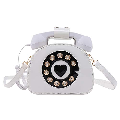 SUKUTU Telephone Shaped Purse Shoulder Crossbody Tote Bags Women Retro Phone Top-Handle Handbags for Girls - color: White