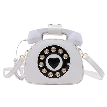 SUKUTU Telephone Shaped Purse Shoulder Crossbody Tote Bags Women Retro Phone Top-Handle Handbags for Girls - color: White