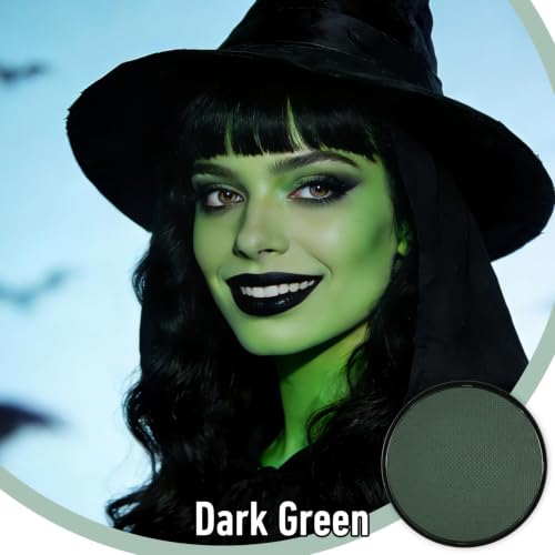 Water Based Cream Face Body Paint Palette, Halloween Makeup (Dark Green) | Professional Water Activated Non-toxic Washable Face Paint for Adults, Halloween Carnival Cosplay, SFX Theater Makeup - color: Dark Green
