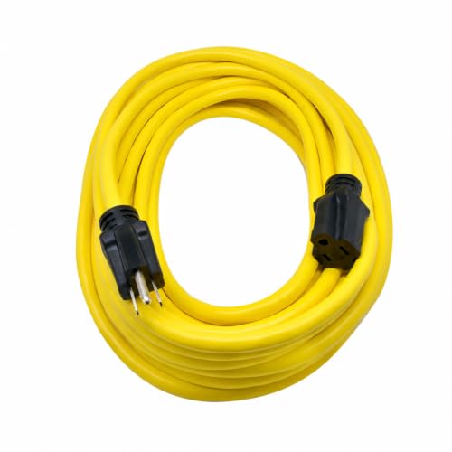 Clear Power 50 ft 12/3 SJTW Heavy Duty Outdoor Extension Cord, Water & Weather Resistant, Flame Retardant, Yellow, 3 Prong Grounded Plug, CP10145 - size: 50 ft