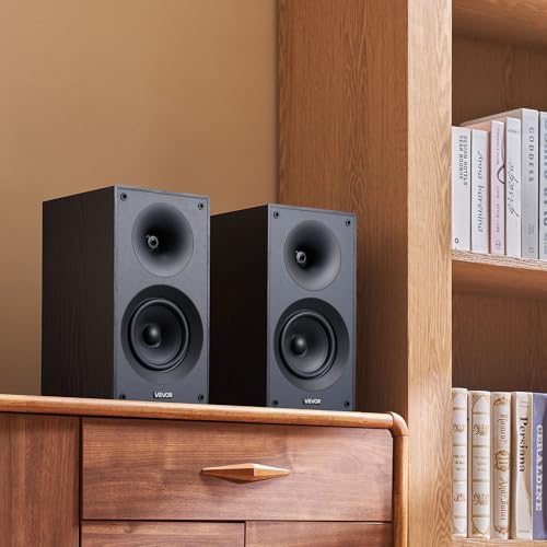 VEVOR Passive Bookshelf Speaker, 300W, Book Shelf Stereo Speakers with 5.25-Inch Woofer and 1-Inch Tweeter, Detachable Grille, 65Hz-20KHz Frequency Response, Wooden Enclosure,for Home Theater (1 Pair) - size: 5.25 Inch, style: Passive Bookshelf Speakers