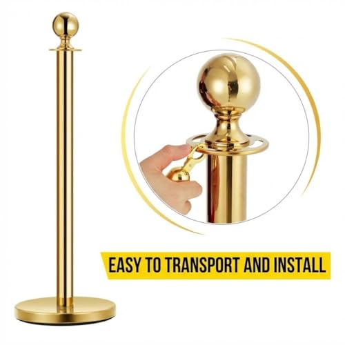 Crowd Control Barriers, Gold Stanchions 2 Pcs and 1 Flannel Carpet Ropes, Stainless Steel Red Carpet Poles and Ropes Set for Wedding Party Red Carpet & Hotel Events