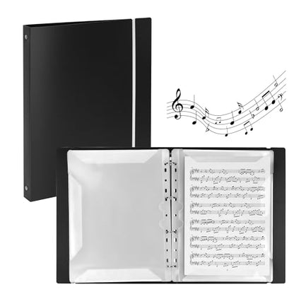 80 Sleeves Sheet Music Binder 8.5"x11" Sheet Music Folder with Elastic Band | Black Sheet Music Protective Sleeves Binder with Plastic Sleeves for Audition,Orchestra,Piano, Choir, Stand