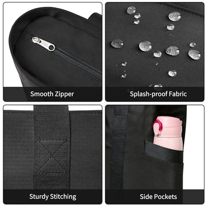 WLLWOO Large Tote Bag, 14” Laptop Work Travel Bag with Trolley Sleeve | Multi Pocket Water Splash Zipper Shoulder Handbag for Women Daily Nurse Gym Commute - color: Black