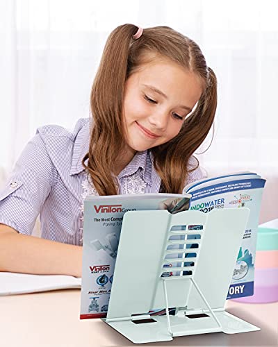 MSDADA Desk Book Stand Metal Reading Rest Book Holder Angle Adjustable Stand Document Holder Portable Sturdy Lightweight Bookstands-Textbooks Tablet Music Books Cook Recipe (Macaron Green) - color: Macaron Green