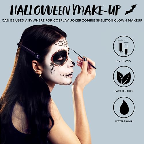 Spooktacular Creations Halloween Makeup Palette 3 Colors, Face Body Paint Makeup Wheel Waterproof Zombie Skeleton Cosplay Face Painting for Adult(0.35 Oz,White Black Red ) - color: Multicolor