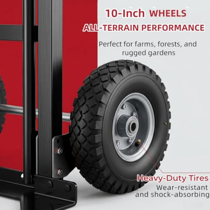 600lb Aluminum Hand Truck Heavy Duty Dolly, 10-Inch Pneumatic Tires,Cart - color: Red-2