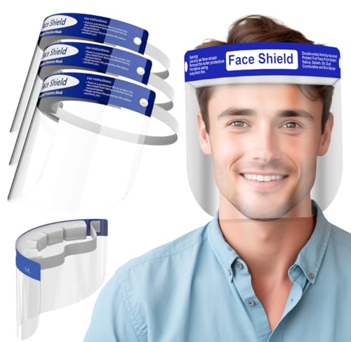 Medical Nation 100 Pack Face Shields | Clear Plastic Face Shield for Women, Men & Kids, Anti-Fog, Lightweight Reusable Full Face Shield Mask, Safety Visor Cover with Comfortable Sponge & Elastic Band - style: Case of 100