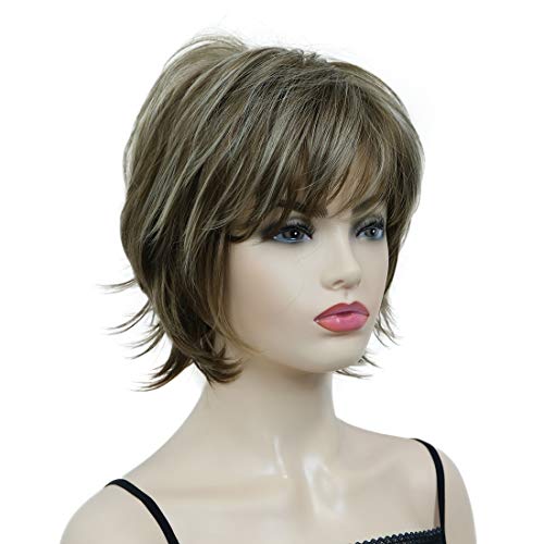 Lydell Short Layered Shaggy Full Synthetic Wig Wigs 12TT26 Brown Highlights - color: 12TT26 Brown Highlights
