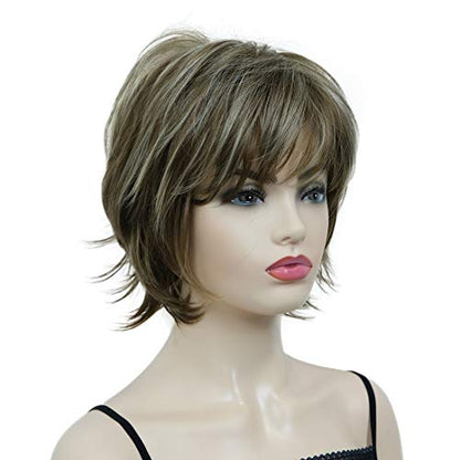 Lydell Short Layered Shaggy Full Synthetic Wig Wigs 12TT26 Brown Highlights - color: 12TT26 Brown Highlights