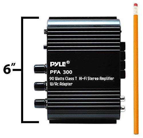 Pyle Power Home HiFi Stereo Amplifier - 90 Watt Portable Dual Channel Surround Sound Audio Receiver w/ 12V Adapter - For Subwoofer Speaker, MP3, iPad, iPhone, Car, Marine Boat, PA System - PFA300