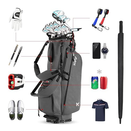 KVV Lightweight Golf Stand Bag with 7 Way Full-Length Dividers, 5 Zippered Pockets, Automatically Adjustable Dual Straps，Elegant Design - color: Charcoal