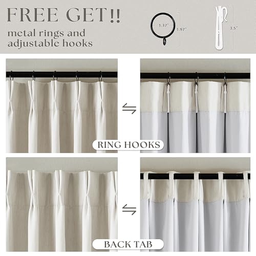 Extra Wide 92 Inch Pinch Pleat Linen 100% Blackout Curtains Natural 1 Panel - color: Natural Linen, size: 60"W x 92"L (Pack of 1)