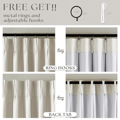 90 Inch Pinch Pleated Linen 100% Blackout Curtains Extra Wide Natural 60x90 - color: Natural Linen, size: 60"W x 90"L (Pack of 1)