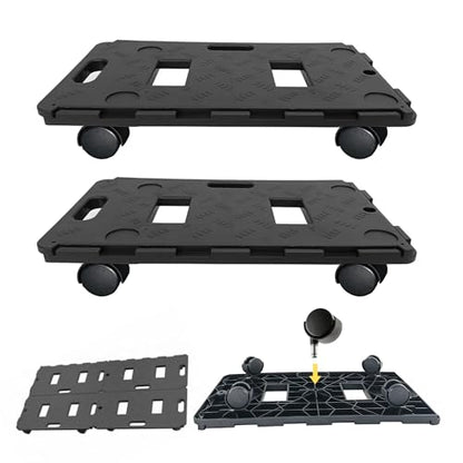 Furniture Dolly, 2 Pack Moving Dolly Connectable, 24.6in-12.4in 440 Lbs Capacity, Furniture Movers 5 Wheels Heavy Duty, Small Flat Dolly Cart, Portable and Light Dollies (Black Dolly)
