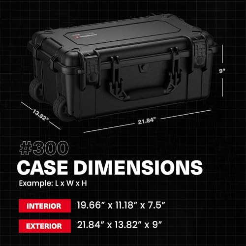Condition 1 22" Large Rolling Lockable Hard Storage Case, Model 300, Black | Padded Divider, Lid Organizer, Waterproof Protective Box for Camera, Production Gear, Made in USA, 21.84"x13.82"x9"