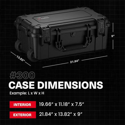 Condition 1 22" Large Rolling Lockable Hard Storage Case, Model 300, Black | Padded Divider, Lid Organizer, Waterproof Protective Box for Camera, Production Gear, Made in USA, 21.84"x13.82"x9"