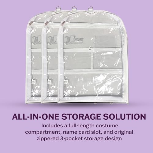 Clear Garment Bags for Dance Costumes 3-Pack, Gusseted, Short-Size, Side Zipper Entry, Storage Pockets for Accessories, 24”x18”x2”, Dream Duffel - size: Gusseted Short-Size 24"x18"x2"