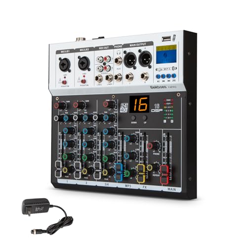 4 Channel Audio Mixer, 16 DSP Effects, 48V Phantom Power F4PRO | Bluetooth & USB connect, 3-band EQ, Real-time Monitoring, for Recording, Podcasting, Live Streaming, and DJ Use.