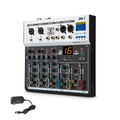 4 Channel Audio Mixer, 16 DSP Effects, 48V Phantom Power F4PRO | Bluetooth & USB connect, 3-band EQ, Real-time Monitoring, for Recording, Podcasting, Live Streaming, and DJ Use.