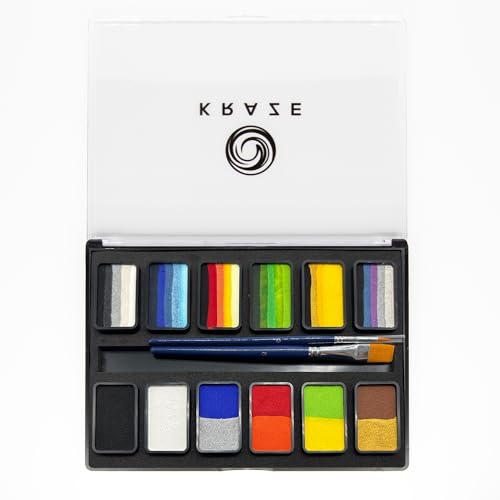 Kraze FX Transform Palette - 12 x 10 gm, Professional Face Painting, One Stroke Split Cake Palette, Water Activated, Hypoallergenic, Safe, Non Toxic Face Paint Kit for Adults - size: 12 Transform