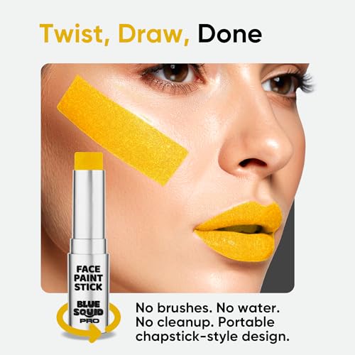 Blue Squid PRO Metallic Gold Face Paint Stick - Waterproof Gold Body Paint Adults Eye Black Baseball, Eyeblack Softball -Hypoallergenic Twist-Up Non-Toxic Makeup Stick Cosplay, Sports & SFX - color: Metallic Gold
