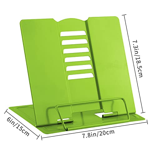 MSDADA Book Stand Metal Reading Rest Book Holder Adjustable Cookbook Documents Holder Portable Sturdy Bookstands for Recipes Textbooks Tablet Music Books with Page Clips (Green) - color: Green
