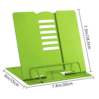 MSDADA Book Stand Metal Reading Rest Book Holder Adjustable Cookbook Documents Holder Portable Sturdy Bookstands for Recipes Textbooks Tablet Music Books with Page Clips (Green) - color: Green