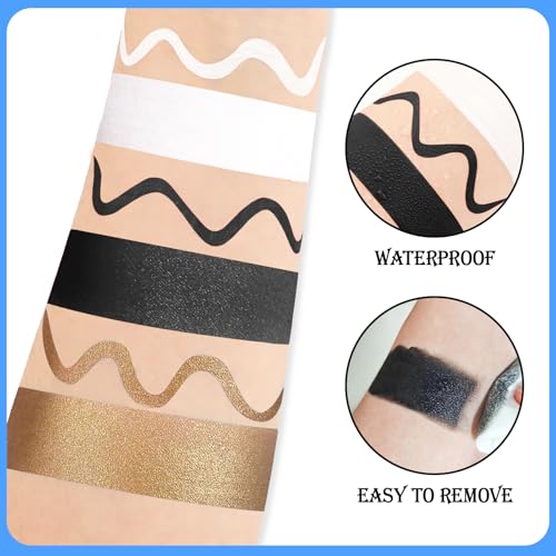 Black White Metallic Brown Face & Body Paint - Blendable Facepaint Foundation with Sponge & Brush for Skin, Professional Halloween Face Make-up Kit for Cat Deer Cheetah Leopard Tiger Lion Costume - color: 03 Cat/Deer