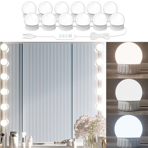 LED Makeup Mirror Light Hollywood Style Vanity Lights USB Fill Light Adjustable Color and Brightness Suitable for Full-Length Mirror, Dressing Room, Dressing Table Set (No Mirror Include) (12 Bulbs) - size: 12 Bulbs