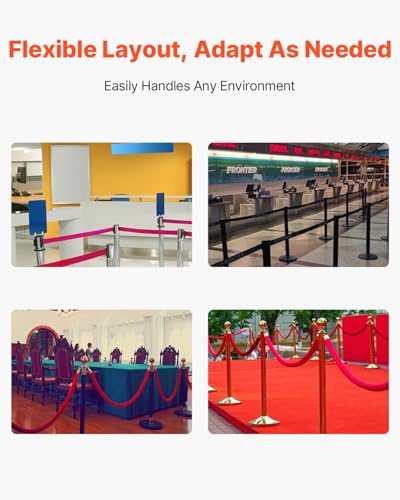 VEVOR Crowd Control Stanchion, Set of 6 Pieces Stanchion Set, Stanchion Set with 5 ft/1.5 m Black Velvet Rope, Black Crowd Control Barrier with Sturdy Concrete and Metal Base – Easy Connect Assembly - color: Black Rope, size: 6 Pcs, style: Concrete Base
