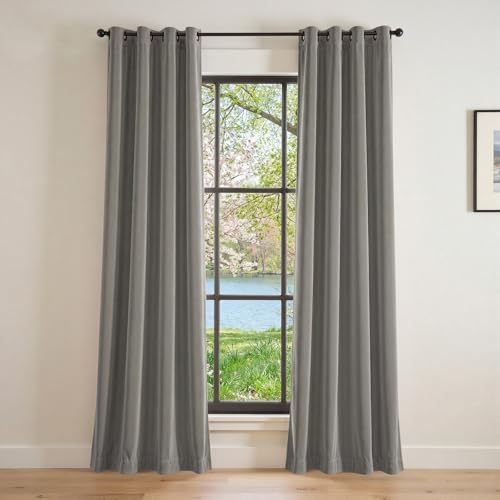 Lazzzy Light Gray Velvet Curtains Thermal Insulated Curtains 84 Inch Lenth Room Darkening Window Drapes for Bedroom Living Room Super Soft Luxury Window Treatment 2 Panels Grommet - color: *Grommet | Light Gray, size: 52"W x 84"L (Pack of 2)