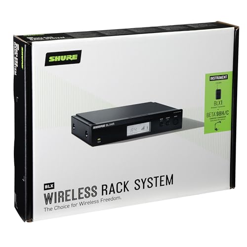 Shure BLX14R/B98 Rack-Mount Instrument Audio System H10 Band (542–572 MHz) – BLX4R Receiver, BLX1 Bodypack & BETA 98H/C Clip-On Mic for Brass, Woodwinds & Percussion, Up to 14 Hr Battery, 300 ft Range - style: Rack Mount