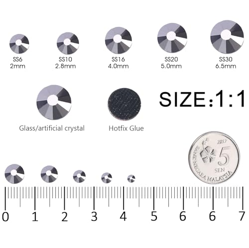 SS20 Grey Hematite Hotfix Rhinestones Bulk 1440PCS (4.8mm) – High Sparkle Glass Flatback Crystals for Clothes, Tumblers, Dance Costumes, Heat Press & DIY Crafts - color: Grey Hematite, size: SS20-4.8mm-1440pcs