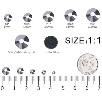 SS10 Grey Hematite Hotfix Rhinestones Bulk 4320PCS (2.8mm) – High Sparkle Glass Flatback Crystals for Clothes, Tumblers, Dance Costumes, Heat Press & DIY Crafts - color: Grey Hematite, size: SS10-2.8mm-4320pcs