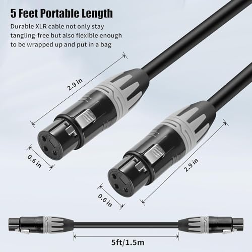 SMALL-EYE XLR Female to Female Mic Cable 5 ft 2-Pack, 3-Pin Balanced | 22AWG OFC Copper, Low Noise Audio, Reliable Connector Fit, Studio and Live Sound - size: F to F -5ft, style: Female to Female